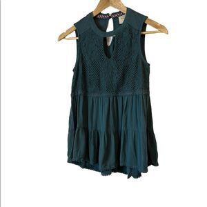 KNOX ROSE Teal Embroidered Sleeveless Loose Fit High Neck Casual Top XS